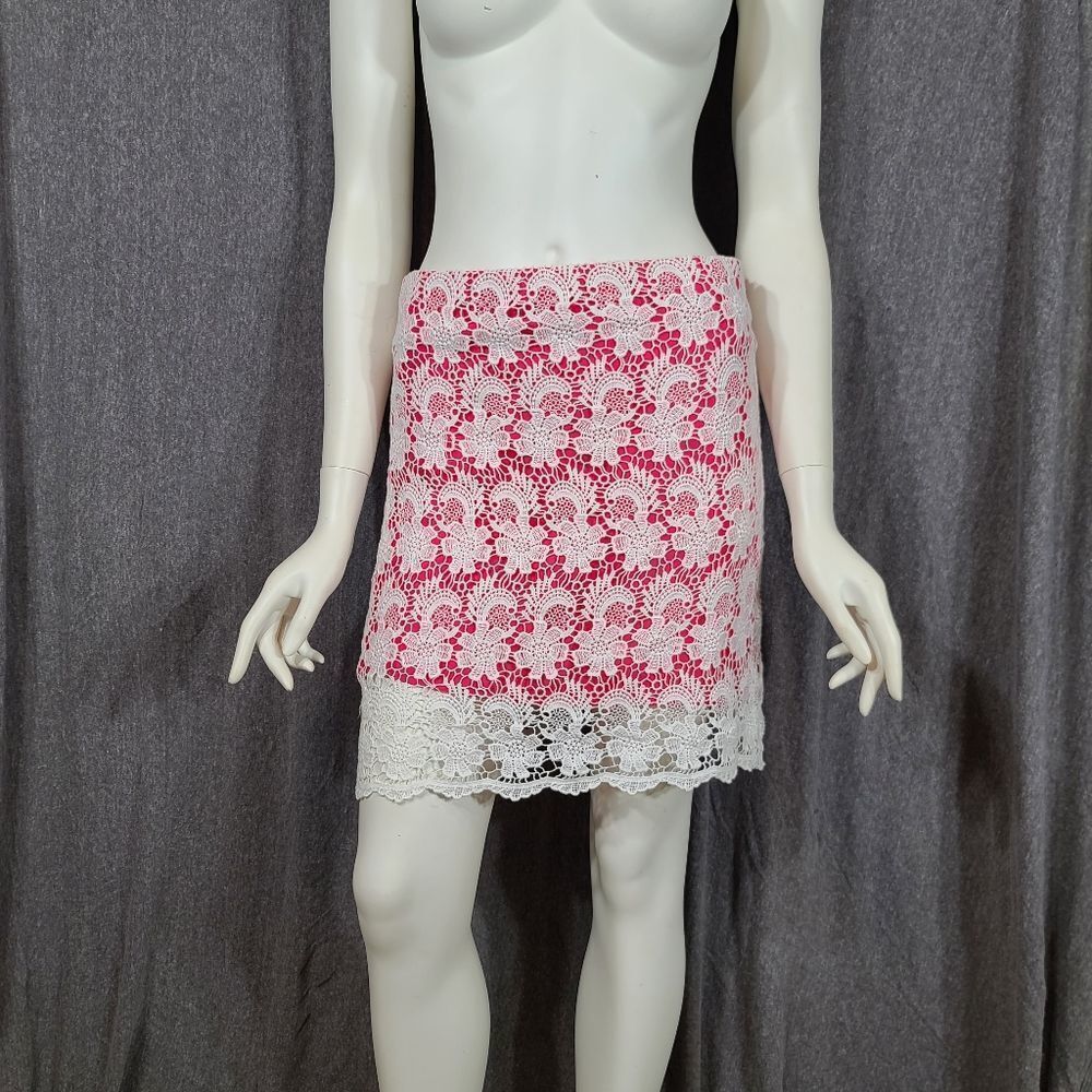 White Lace With Pink Lining Skirt - image 1